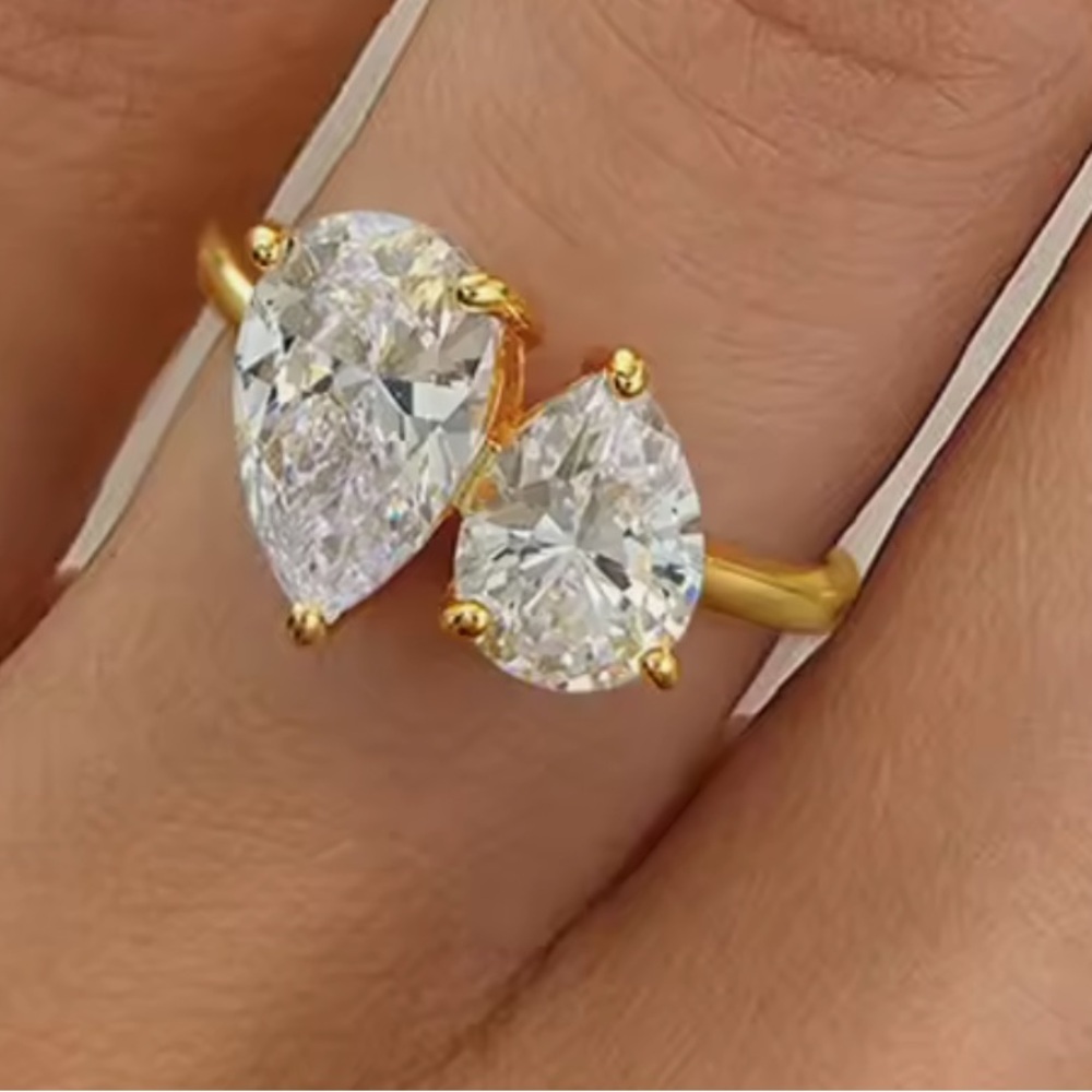 14k 2.75ct Pear Toi et Moi Ring - Picture 3 of 11